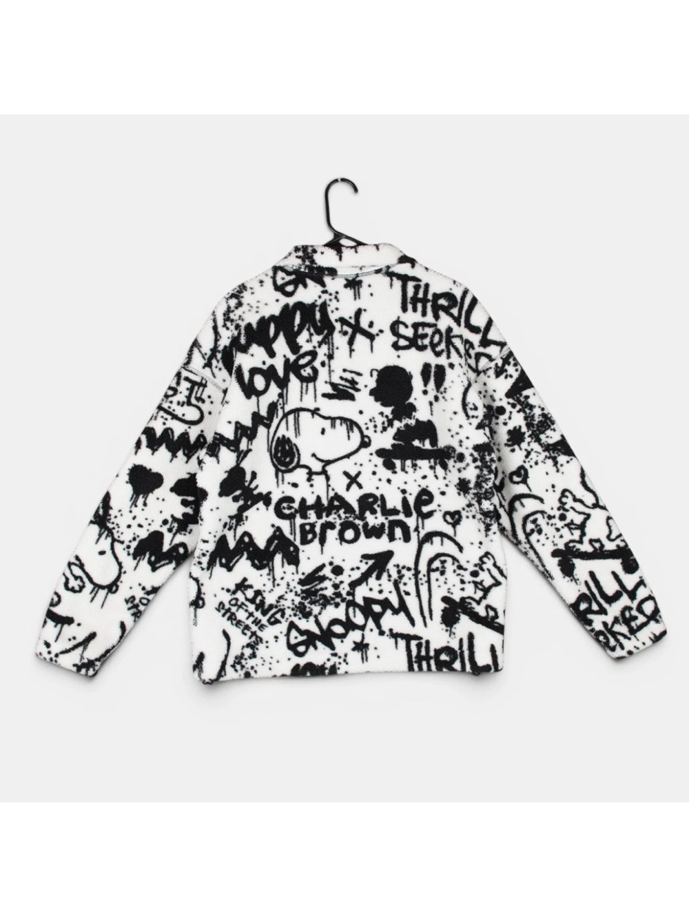 Peanuts x H&M Full Zip Teddy Fleece Jacket Mens XS Rare Oversized Fit Snoopy EUC